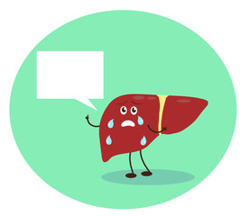 The liver speaks on a blue background. Cartoon. Vector illustration.
