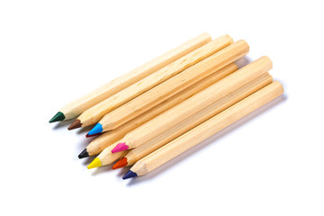 colored pencils isolated on white background. close up