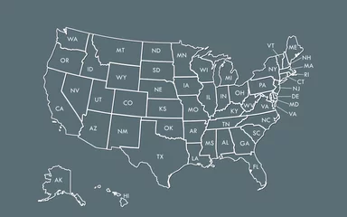 USA map outline vector with state names on black background illustration © Ataur