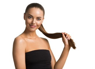 Beautiful woman cosmetic concept natural beauty female spa healthy skin and hair long smooth hair tail