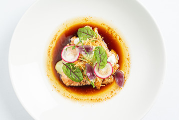 roasted salmon with vegetables and herbs