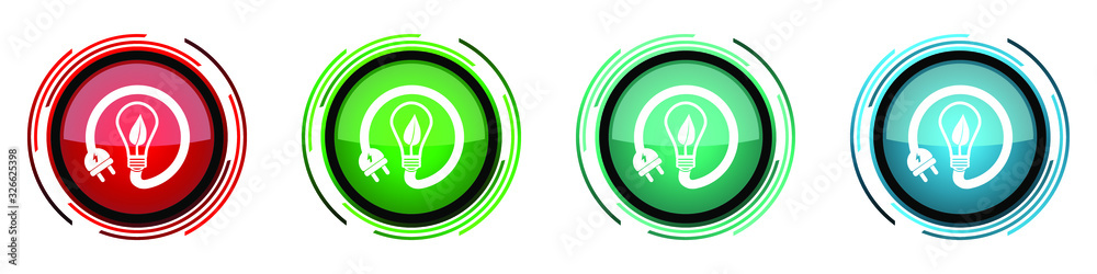 Aufkleber ecology, eco bulb round glossy vector icons, renewable energy set of buttons for webdesign, internet