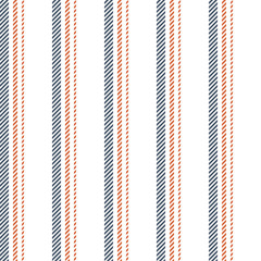 Stripe pattern seamless vector. Blue, orange, and white vertical textured lines background for autumn winter dress, bed sheet, trousers, duvet cover, or other modern textile print.