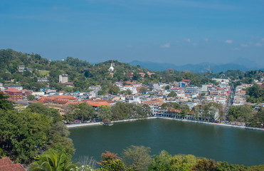 Fototapeta na wymiar Panoramic View Of Kandy City, Sri Lanka. Kandy Is The Second Largest City In Sri Lanka After Colombo And It Was The Last Capital Of The Ancient Kings Era Of Sri Lanka