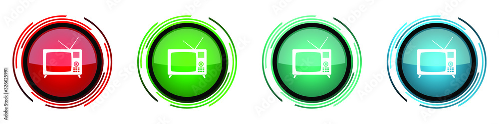 Leinwandbilder retro television round glossy vector icons, tv and video screen set of buttons for webdesign, intern