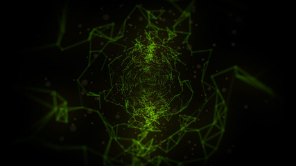 Abstract illustration black background transformation low poly triangular plexus digital evolution future technology graphic animation network decentralize communication connection.