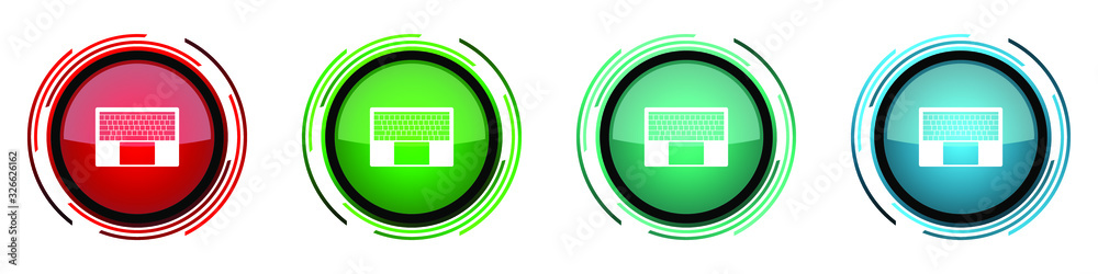 Aufkleber Notebook and laptop keyboard round glossy vector icons, set of buttons for webdesign, internet and mobile phone applications in four colors options isolated on white background