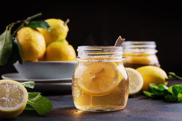 Hot lemon tea with mint