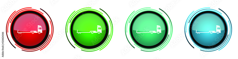 Fototapete Truck with tow trailer, long vehicle conept set of buttons for webdesign, internet and mobile phone applications in four colors options isolated on white background