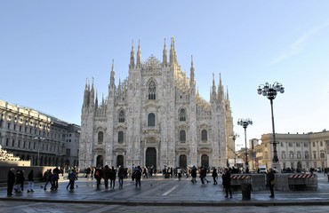 Old medieval Italian city Milan urban architecture cityscape cathedral Duomo building history details background