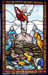 Naklejki  Stained glass window representing the Transfiguration in the cathedral from Targu Mures city Romania 26.02.2020