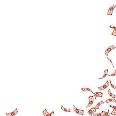 Russian ruble notes falling. Sparse RUB bills on w