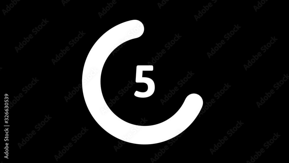 Wall mural minimal countdown timer with tailed lines circling counterclockwise from 10 to 0 seconds. white on b