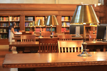 Books are on the table in the library