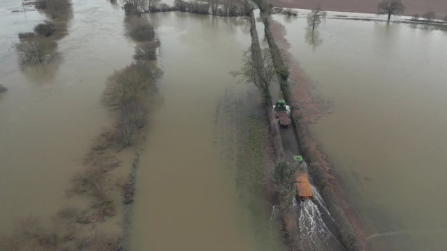 Aerial View over Flooded Countryside of Shropshire
