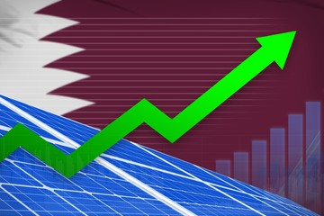 Qatar solar energy power rising chart, arrow up - alternative natural energy industrial illustration. 3D Illustration