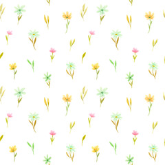 Seamless pattern of watercolor wildflowers