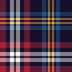 Acrylic prints Tartan Tartan plaid pattern vector. Seamless multicolored dark check plaid graphic in blue, red, yellow, and off white for flannel shirt, blanket, throw, upholstery, duvet cover, or other textile design.