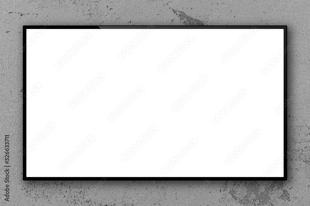 Poster empty blank tv screen on concrete wall, 3d rendering