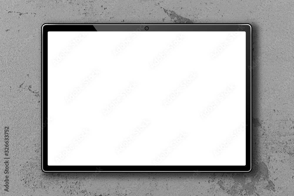 Aufkleber empty blank tablet screen on concrete wall, 3d rendering