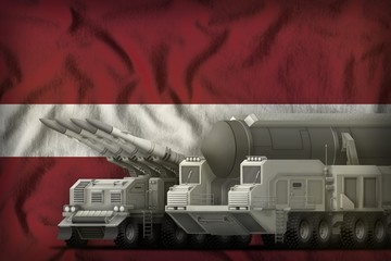 Obraz na płótnie Canvas Latvia rocket troops concept on the national flag background. 3d Illustration