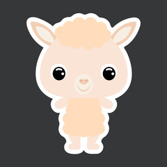 Children's sticker of cute little alpaca. Domestic animal. Flat vector stock illustration