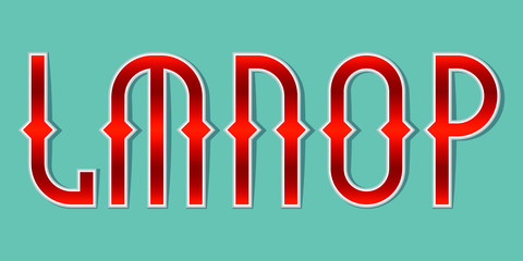 L, M, N, O, P orange red gradient letters. Bright elegant font.