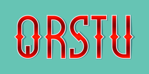 Q, R, S, T, U orange red gradient letters. Bright elegant font.