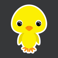 Children's sticker of cute little chicken. Flat vector stock illustration