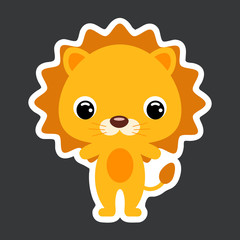 Children's sticker of cute little lion. African animal. Flat vector stock illustration