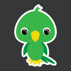 Children's sticker of cute little parrot. Flat vector stock illustration