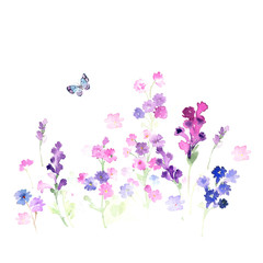 Plakat Flowers watercolor illustration.Manual composition.Big Set watercolor elements，Design for textile, wallpapers，Element for design,Greeting card