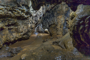 Mawsmai Cave Interior, Beautiful Bridge over stream , Meghalaya, India