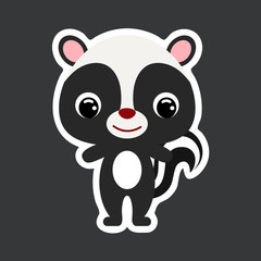 Children's sticker of cute little skunk. Forest animal. Flat vector stock illustration