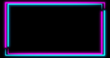 Neon background with LED frame screens. Fluorescent abstract blue, purple color. . 3D illustration