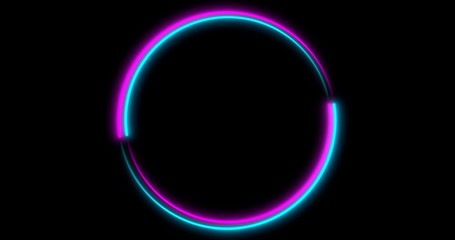 Neon Circle background with LED frame screens. Fluorescent abstract blue, purple color. . 3D illustration