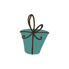 Festive gift turquoise box with bow in scadinavian style cute digital flat illustration. Print for cards, posters, banners, web, fabrics, textiles, wrapping paper.