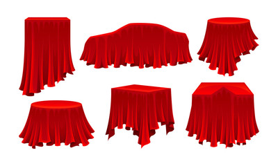 Objects Covered with Red Silk Cloth Vector Set