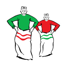 Running in bags. Tatar national holiday Sabantuy. Vector drawing.