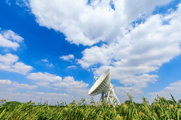 Observatory radio telescope under the blue sky in Shanghai.