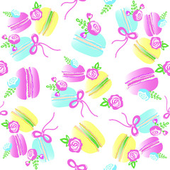 Seamless pattern of sweet macaroon cakes. Vector seamless pattern for printing on textiles, packaging. paper, wallpaper.