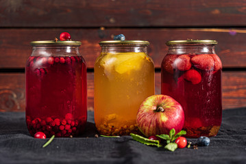 different kind of compote  - fruit drink