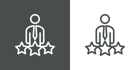 Símbolo evaluación. Icono plano hombre de negocios sobre estrellas en fondo gris y fondo blanco © teracreonte
