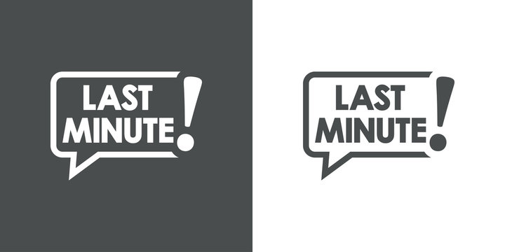 Logotipo con texto LAST MINUTE en burbuja de habla en fondo gris y fondo blanco