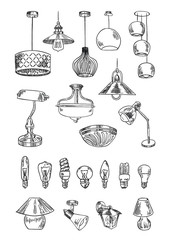 lamp chandelier vector sketch set