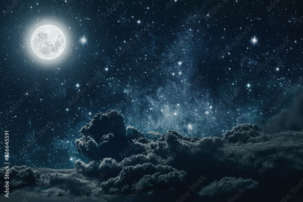 Wall mural backgrounds night sky with stars and moon and clouds. elements of this image furnished by nasa