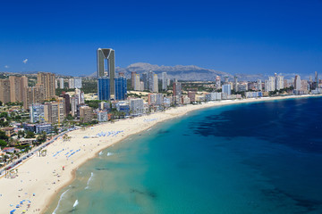View of the beaches of Benidorm in Spain on the Costa Blanca