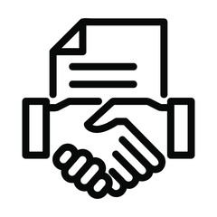 Document and handshake line icon, cooperation, partnership, deal, handshake icon isolated on white, vector illustration 