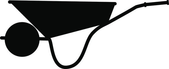 wheelbarrow icon, black isolated silhouette