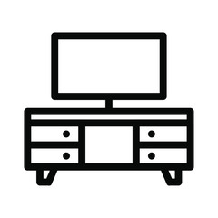 Television Desk or Rack with Big Screen LED TV Scene, illustration or Icon Vector